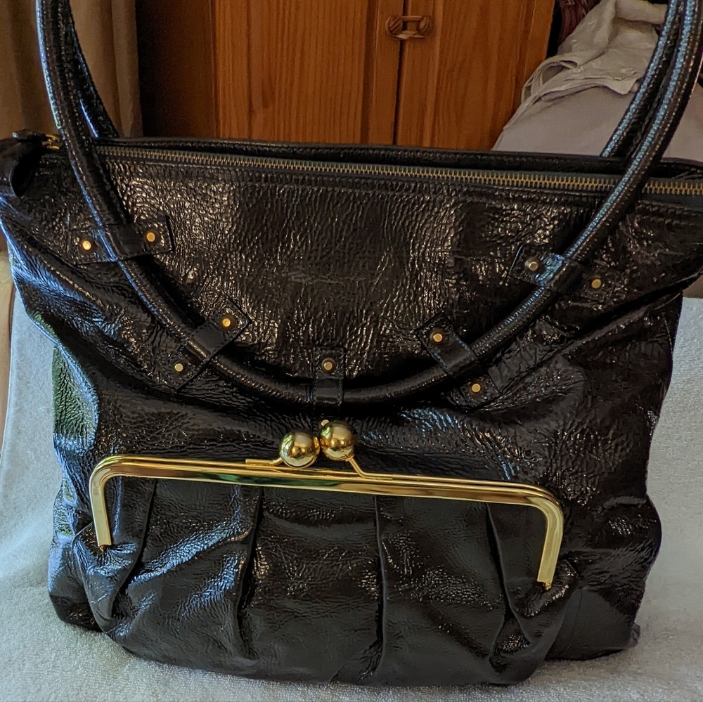 Goldenbleu Luellla patent leather tote.